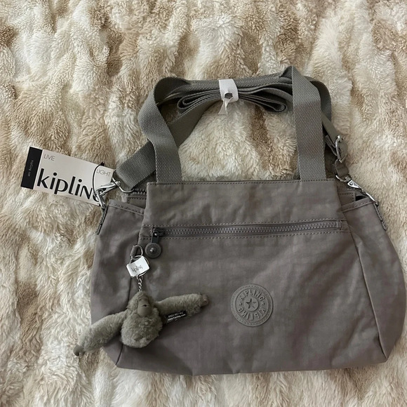 Kipling Handbags - NWT Kipling Elysia Grey Nylon Shoulder Bag W/ Adjustable Detachable Strap